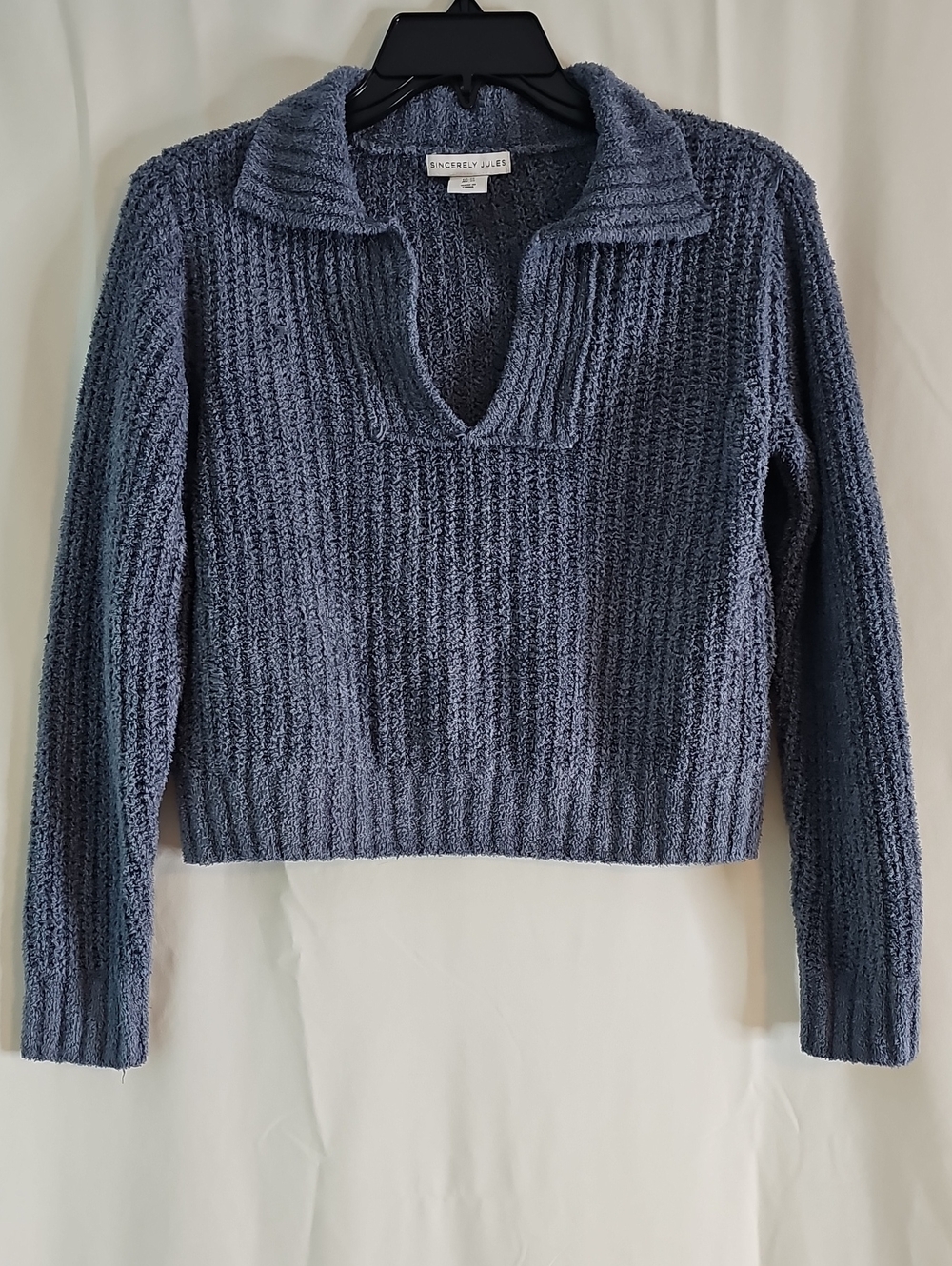 Sincerly Jules Ribbed V-Neck Sweater - Dusty Blue